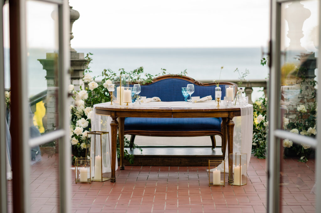 sweetheart table with Lake Michigan as it's backdrop